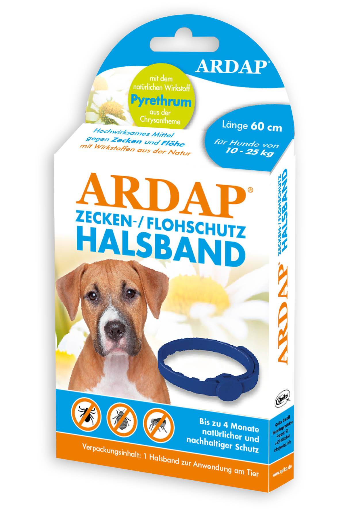 Ardap Zecken- und Floh halsband für mittlere Hunde bis 25kg länge 60cm
