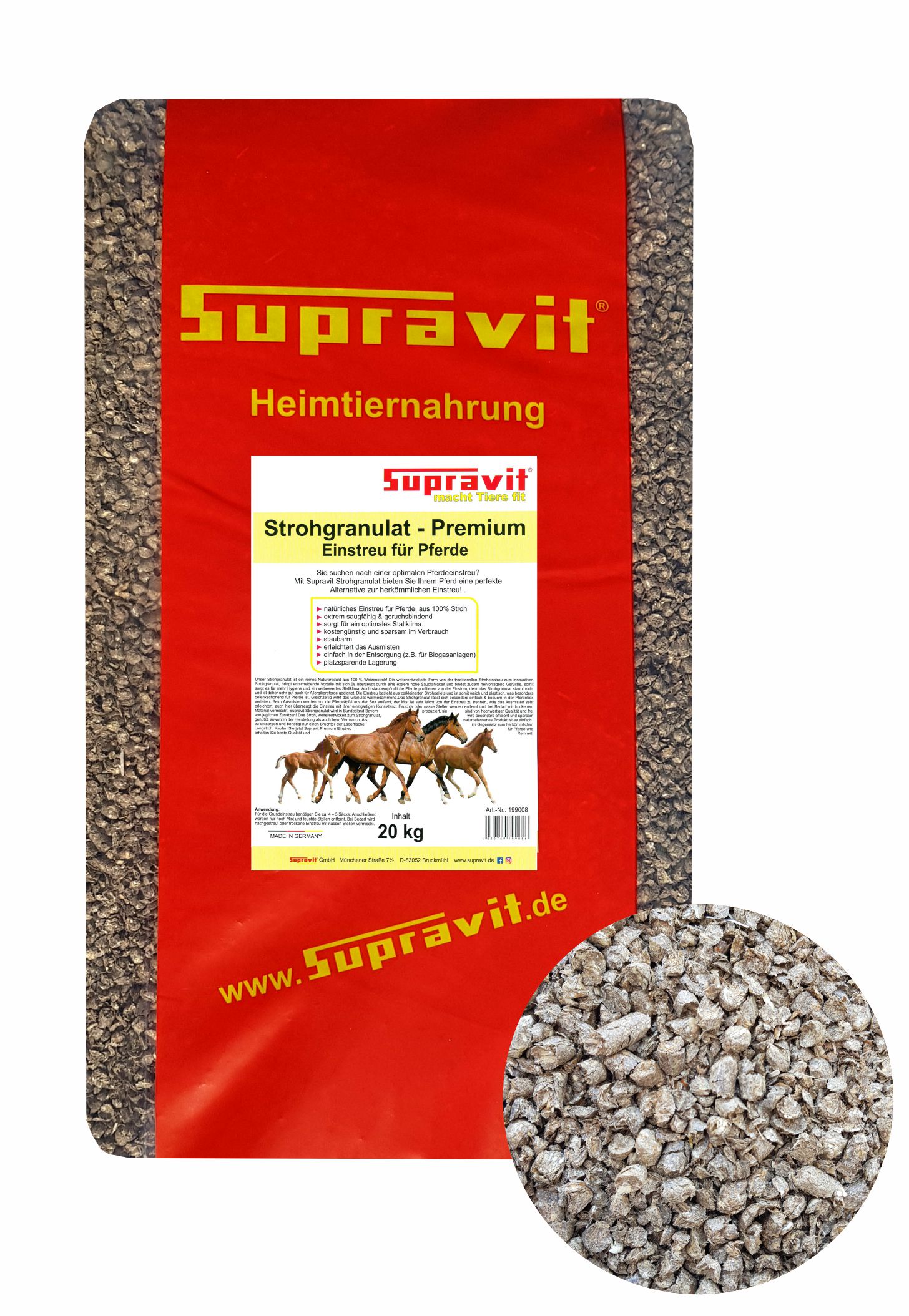 Supravit Strohgranulat - Premium Einstreu für Pferde, 1er Pack (1 x 15kg)