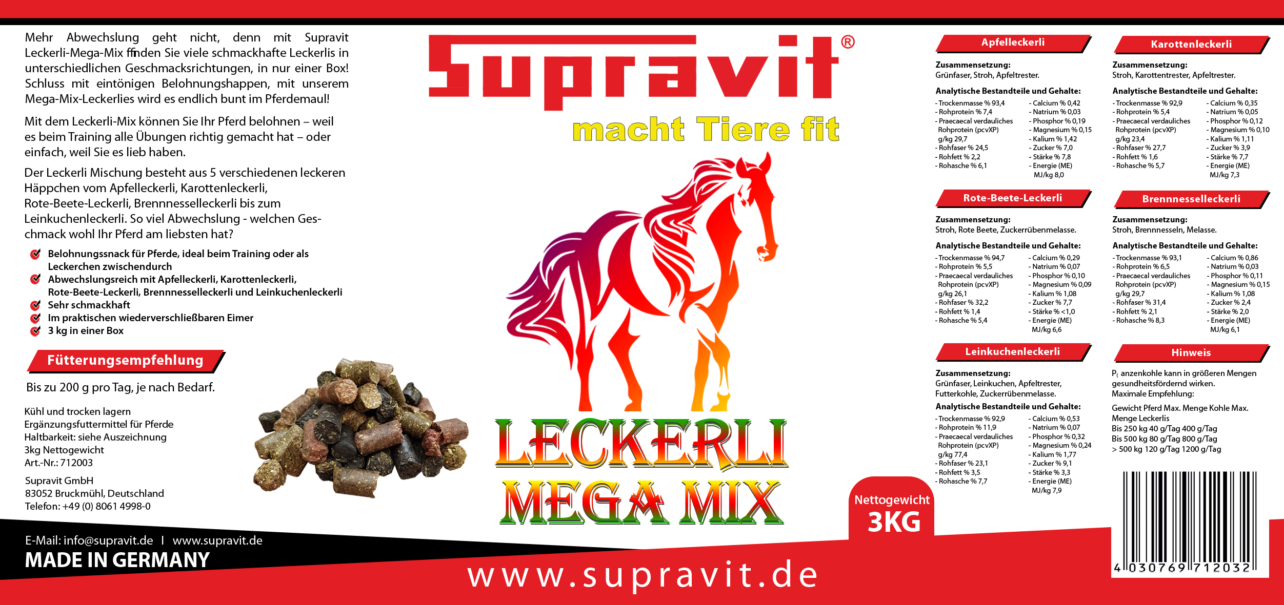 Supravit Leckerli Mega Mix 3kg Eimer Pferdeleckerlis in 5 verschiedenen Geschmacksrichtungen
