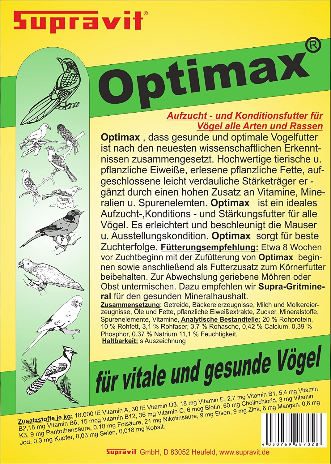Optimax 1 kg - Aufzuchtfutter & Konditionsfutter von Supravit 