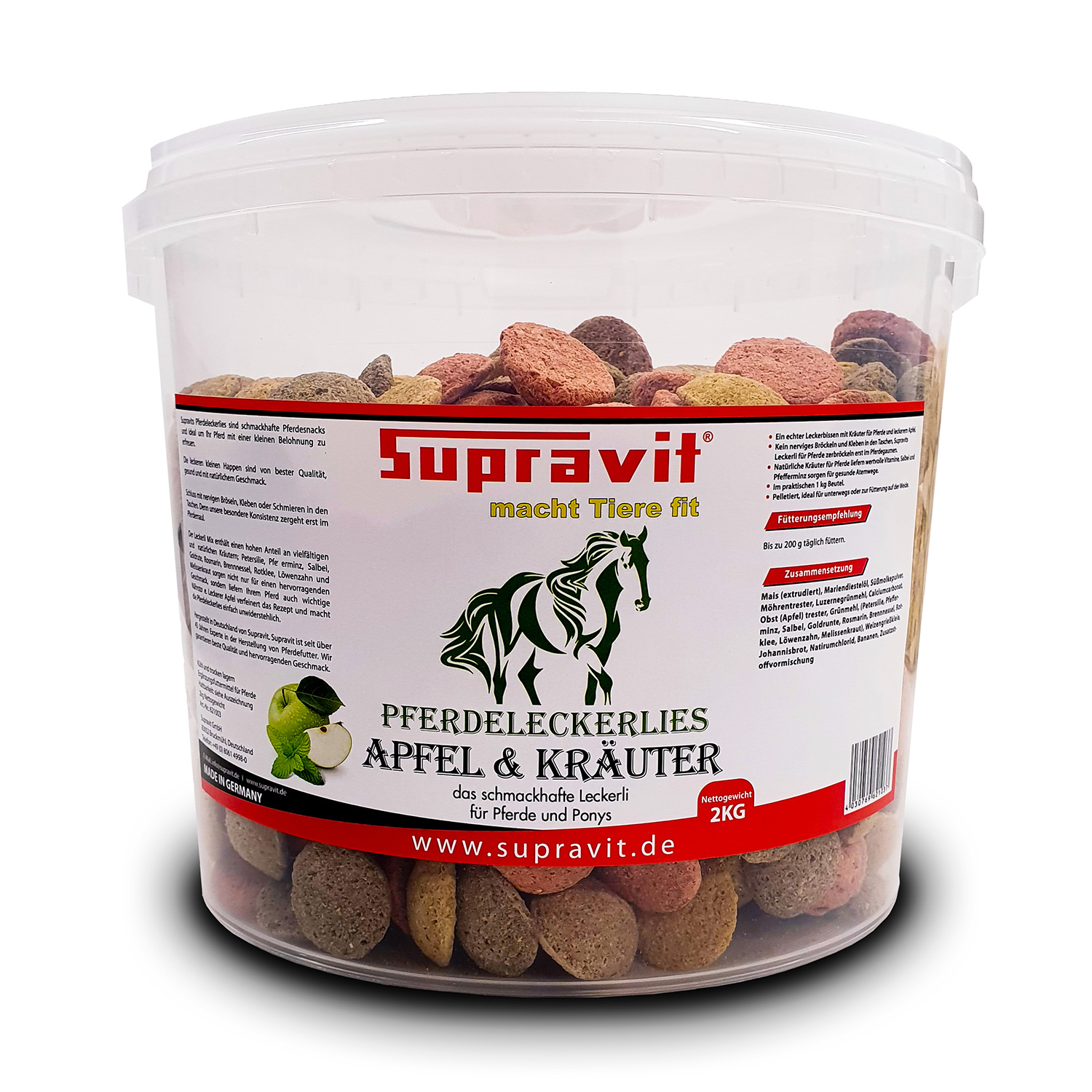 Supravit Pferdeleckerlies Apfel & Kräuter - das schmackhafte Leckerli für Pferd & Pony -2 kg Eimer