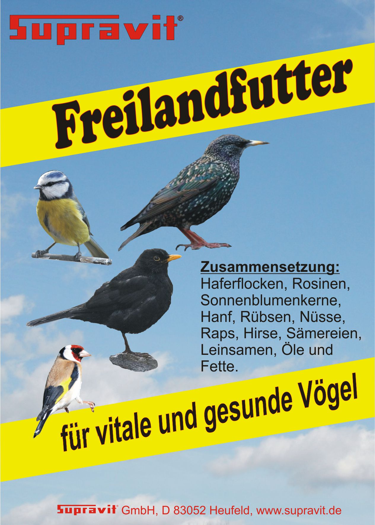 Supravit Freilandfutter 25 kg Vogelfutter für Freilandvögel & Wildvögel im Sommer